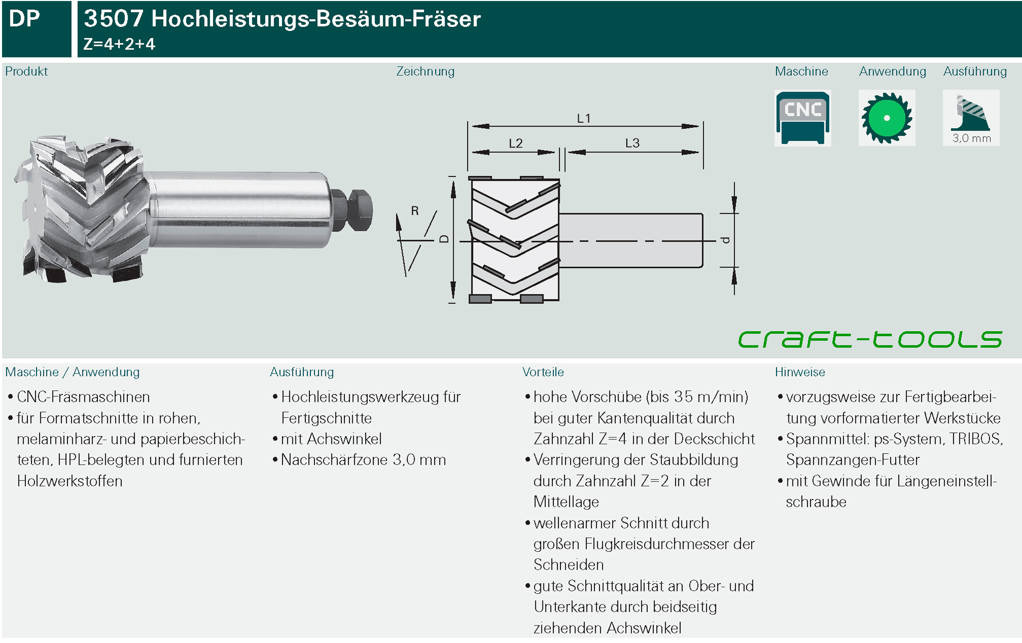 3507 Hochleistungs-Besäum-Fräser DP - Z=4+2+4